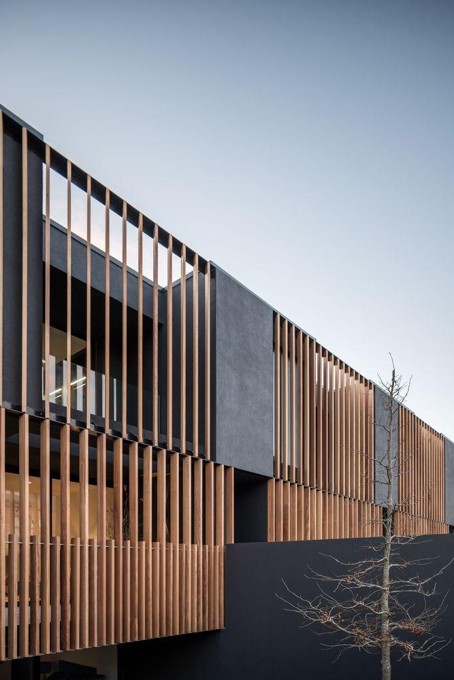 Sustainable timber facade integrated with modern green building design