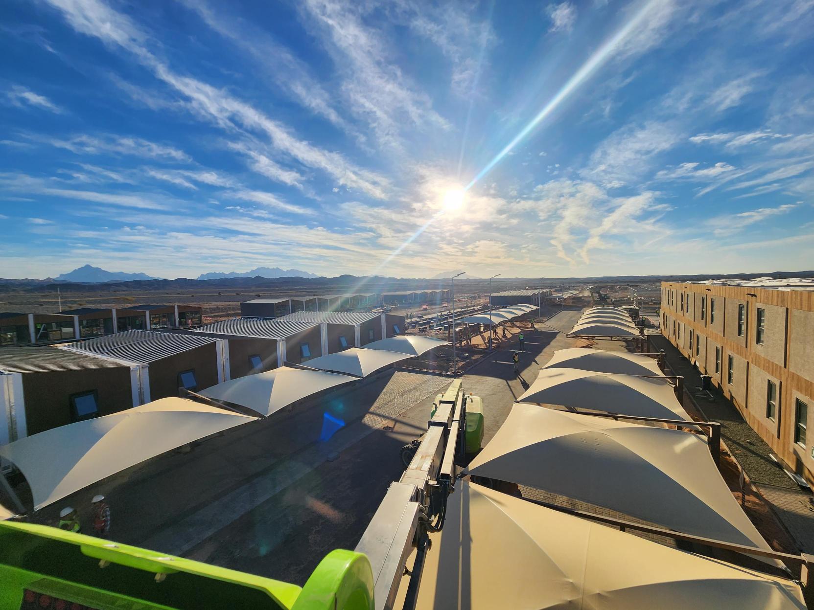 Weathertex cladding on prefabricated modular homes at NEOM, Saudi Arabia